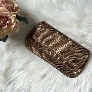 Style & Co. Gold Bronze Clutch Python Snake